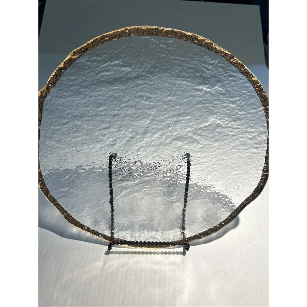 Glacier IVV Italian 10K Gold Trimmed 14 Inch‎ Serving Platter Textured Art Glass